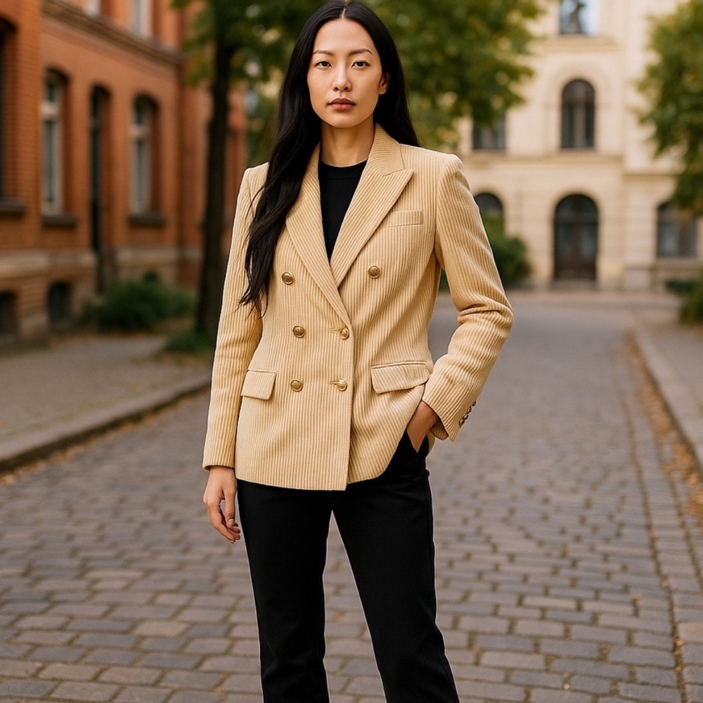 Rowing Blazers Cream Corduroy Double-Breasted Blazer